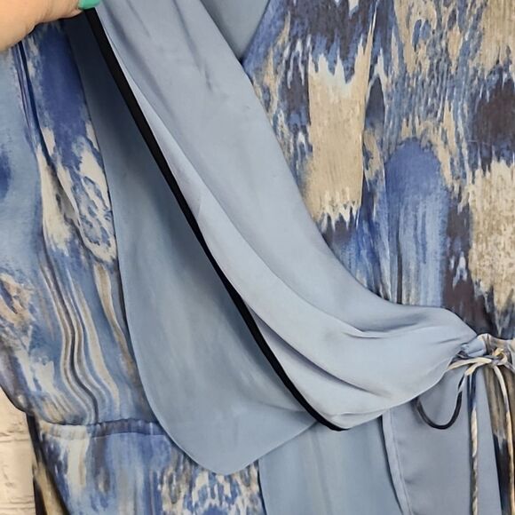 Antonio Melani Blue Silk Faux Wrap Frilly Layered Flutter Dress – Wedding Guest - Picture 6 of 14